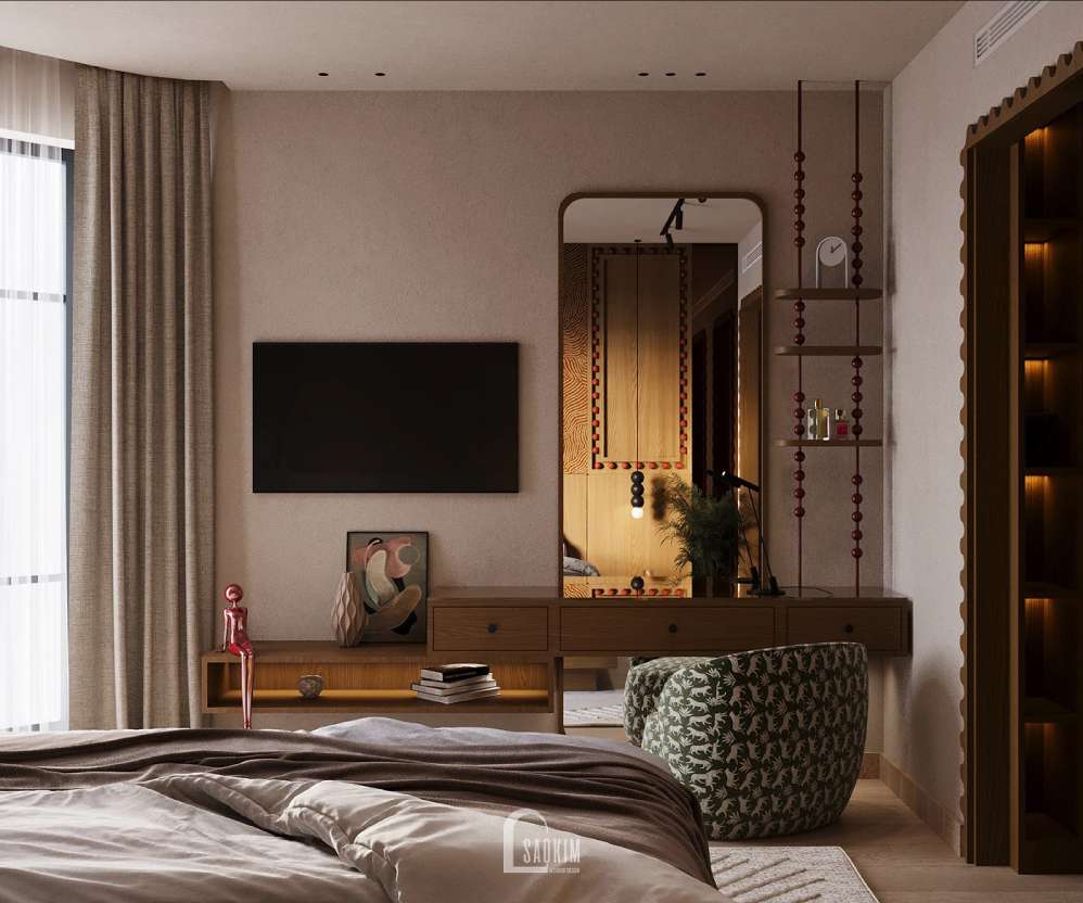 Thiết kế nội thất phòng ngủ đậm phong cách  Modern Eclectic & Mid-Century tại dự án liền kề Lộc Ninh Singashine
